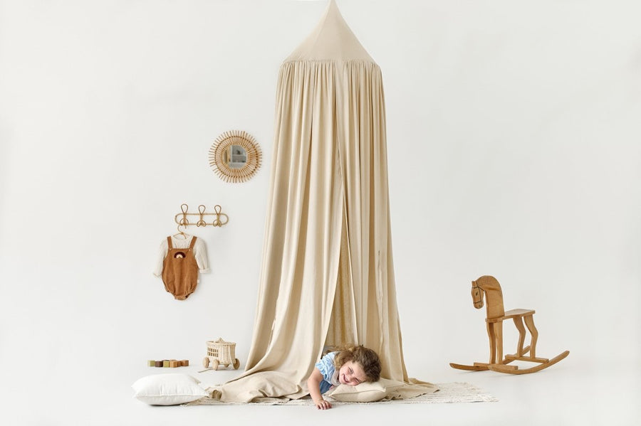 Beige Linen Canopy for Baby Crib & Nursery Decor