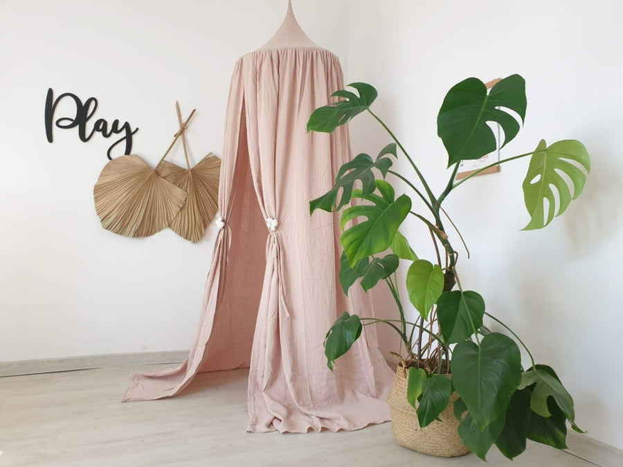 Beige with Light Pink Muslin Canopy | Crib Canopy for Baby Nursery & Playroom Decor