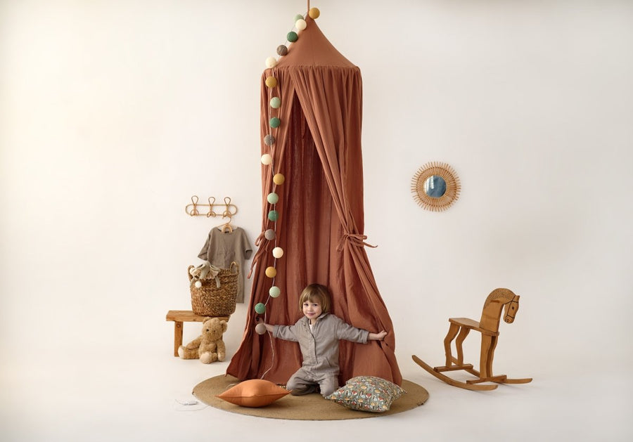 Brown Muslin Canopy for Bed | Hanging Nursery Canopy for Crib or Kids Room