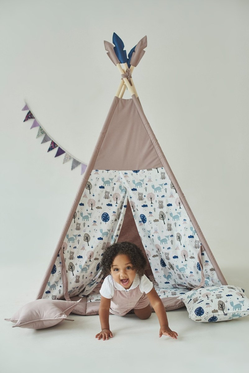 Dusty Brown Woodland Teepee Tent for Kids – Indoor Neutral Play Tent | Cozy Toddler Wigwam | Boys & Girls Playhouse