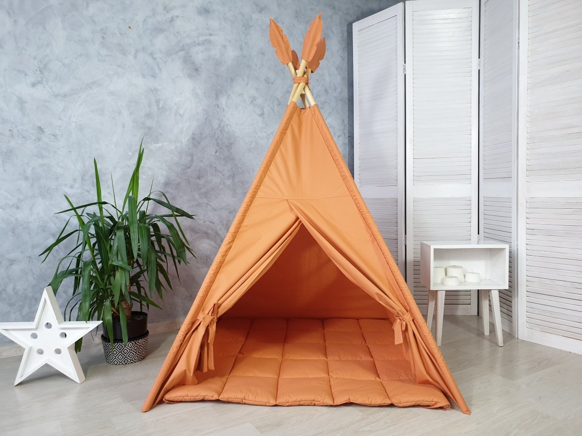 Staubiges Oranges Kinder-Tipi-Zelt | Neutrales Wigwam-Spielhaus für Kinder | Indoor Tipi Zelt