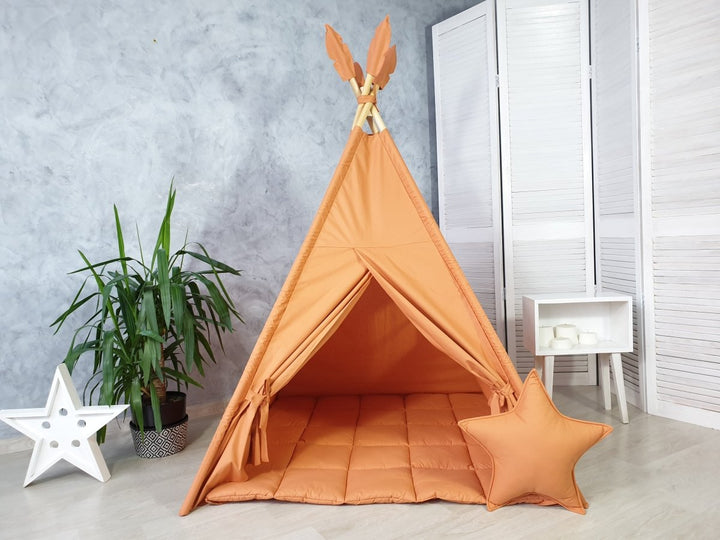 Staubiges Oranges Kinder-Tipi-Zelt | Baumwoll-Wigwam