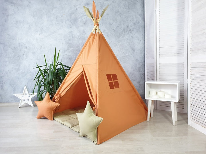 Staubiges Oranges Kinder-Tipi-Zelt | Baumwoll-Wigwam