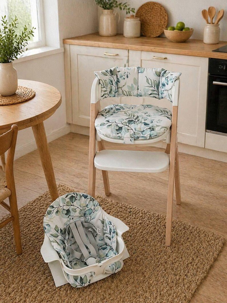 Floral Waterproof Cushion - Compatible with Mockingbird High Chair, Blue and Green