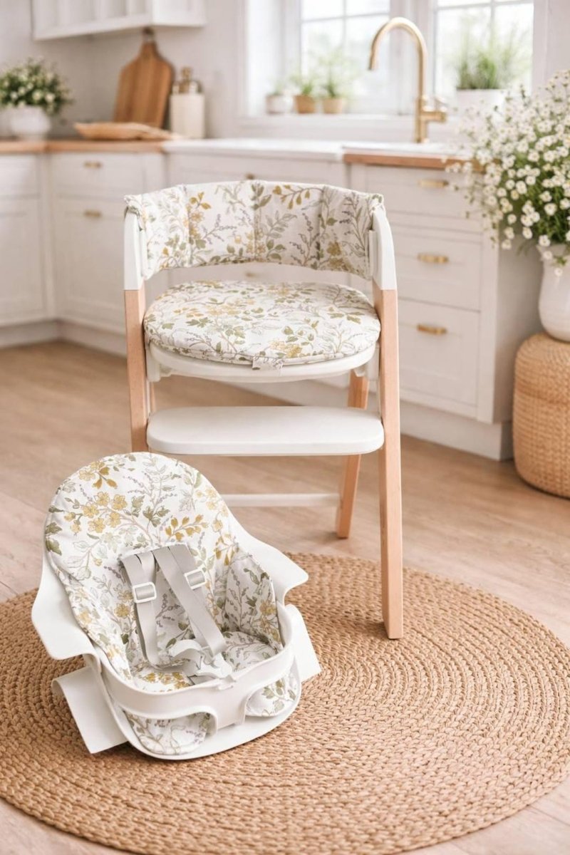 Floral Waterproof Cushion - Compatible with Mockingbird High Chair, Yellow and Green