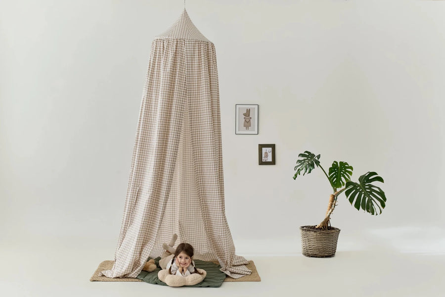 Gingham Cotton Bed Canopy for Nursery or Toddler Bed