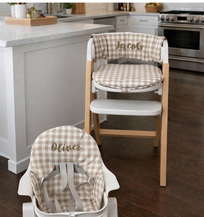 Gingham Waterproof High Chair Cushion - Compatible with Mockingbird High Chair, Beige
