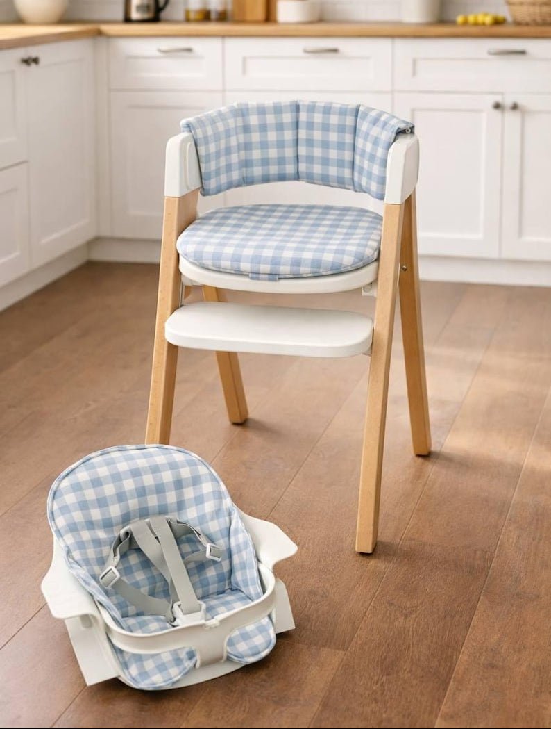 Gingham Waterproof High Chair Cushion - Compatible with Mockingbird High Chair, Blue