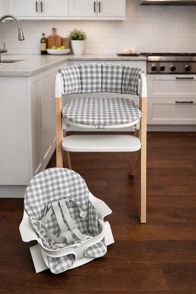 Gingham Waterproof High Chair Cushion - Compatible with Mockingbird High Chair, Gray