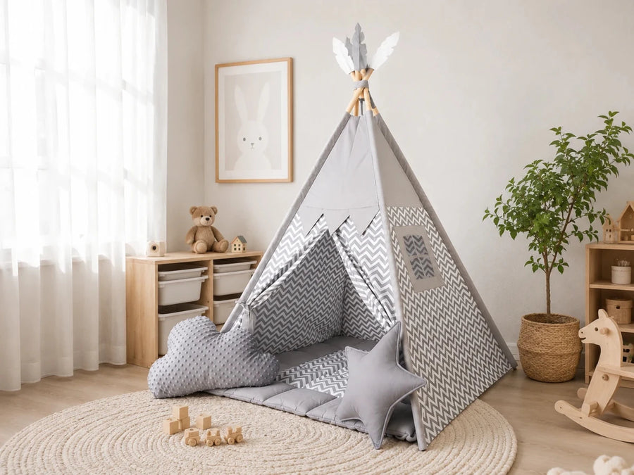 Gray & Gray Chevron Teepee Tent – Play Tent for Boys & Girls | Kids’ Play Teepee for Children’s Room