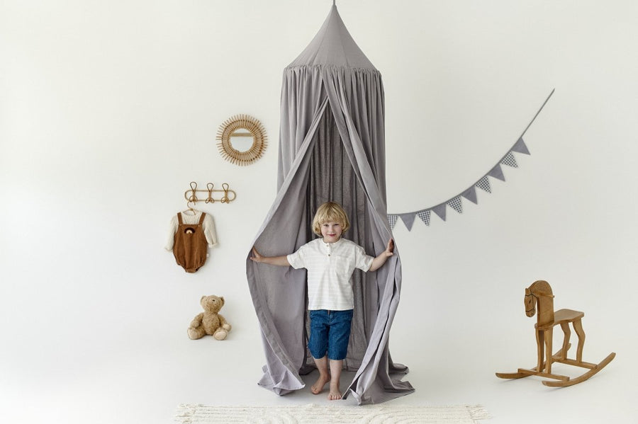 Gray Linen Canopy | Neutral Crib Canopy for Nursery | Hanging Roof Canopy | Linen Bed Drape for Baby Room