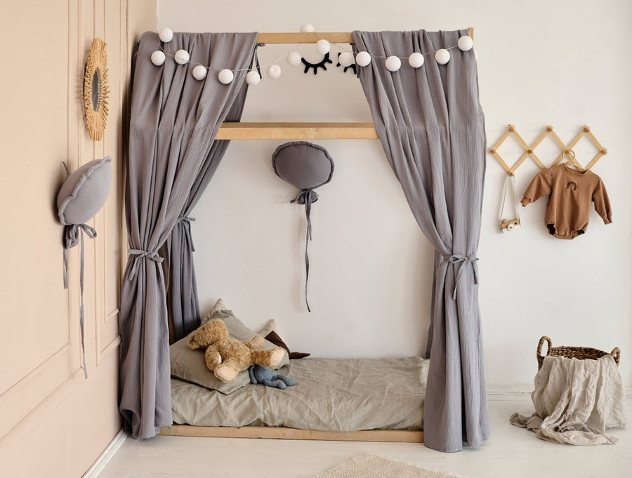 Gray Muslin Curtains for Bed & House Bed Frame