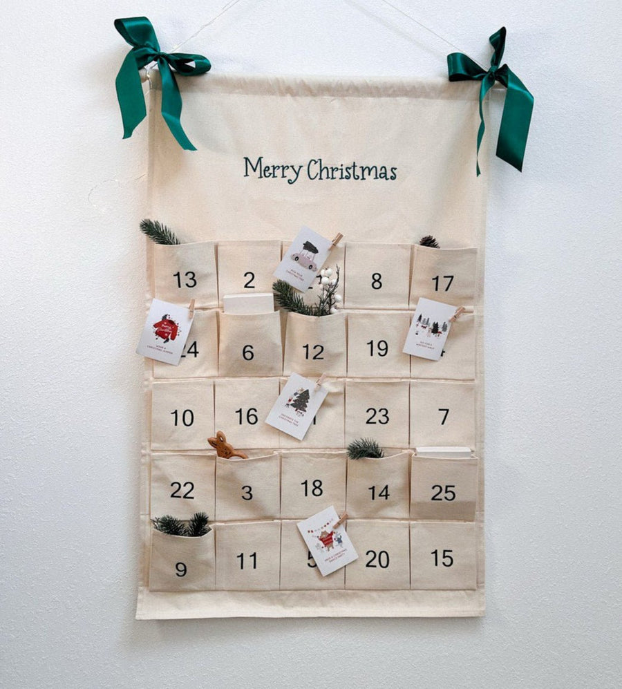 Green Personalized Advent Calendar – Custom Name Embroidery | Reusable Christmas Countdown Wall Hanging