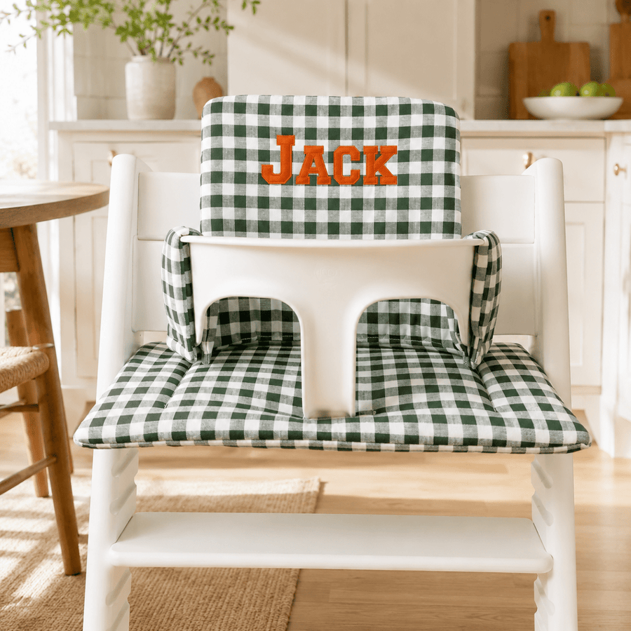 Handmade Cushion Cover - Compatible with Stokke Tripp Trapp, Green Gingham