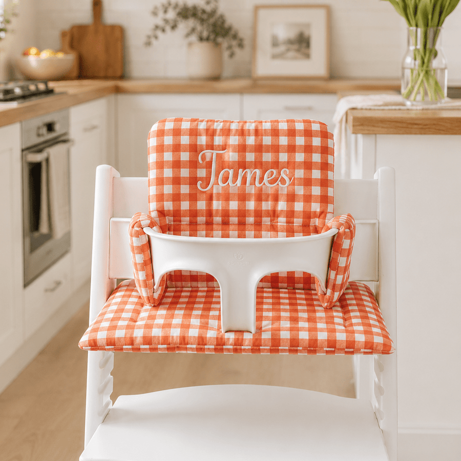 Handmade Cushion Cover - Compatible with Stokke Tripp Trapp, Orange Gingham