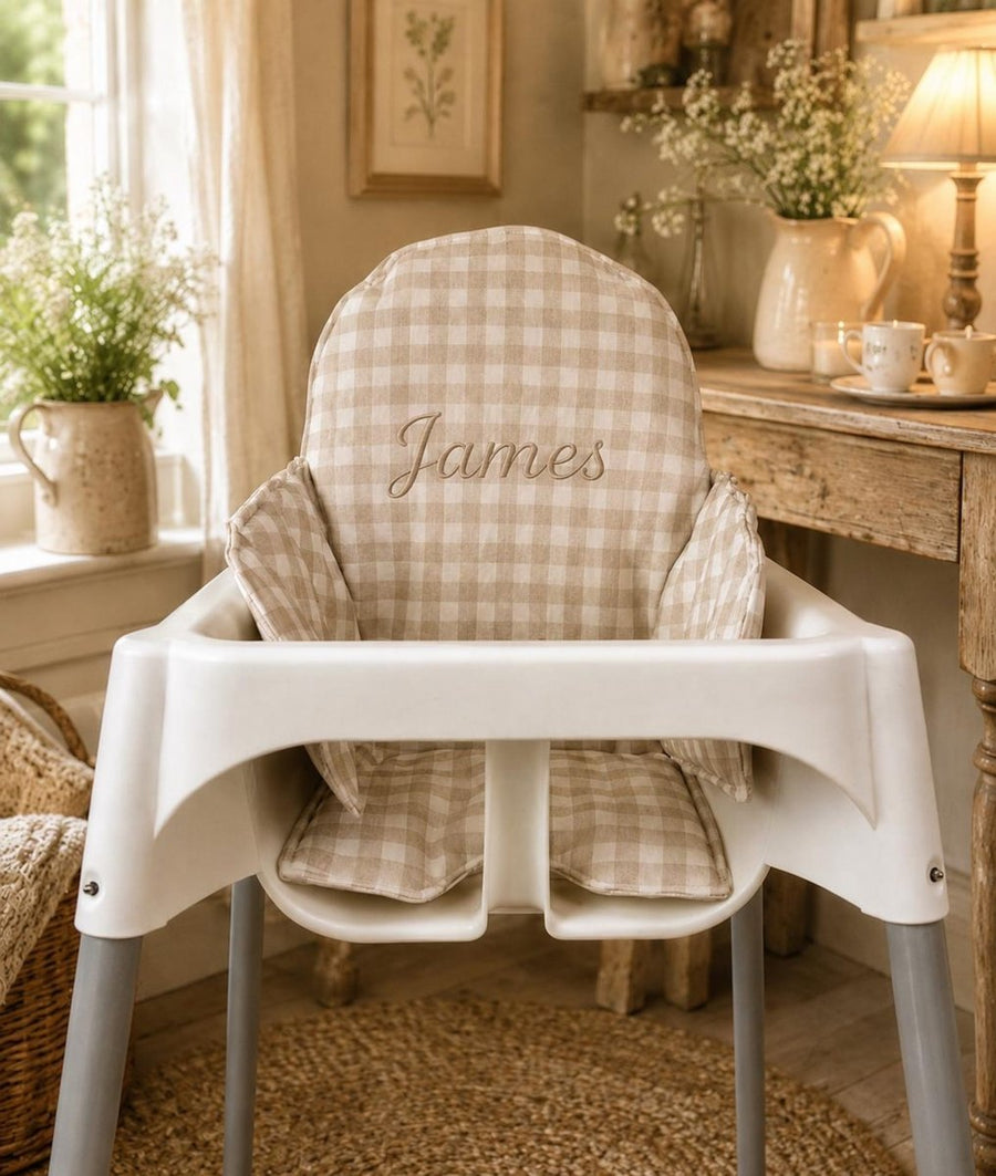 Beige Gingham Waterproof Cushion Compatible with IKEA Antilop