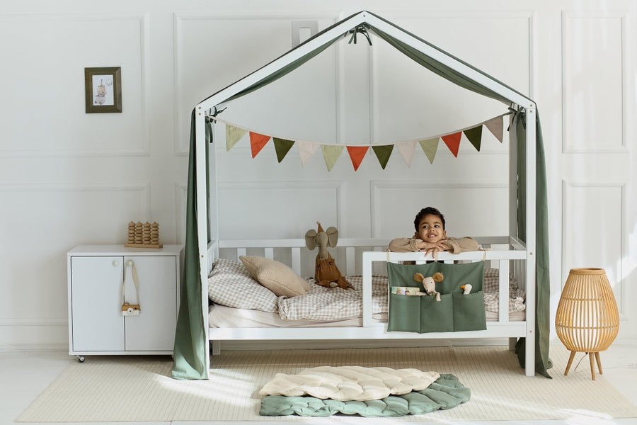 Khaki Linen Baby Canopy Bed Curtains for Montessori