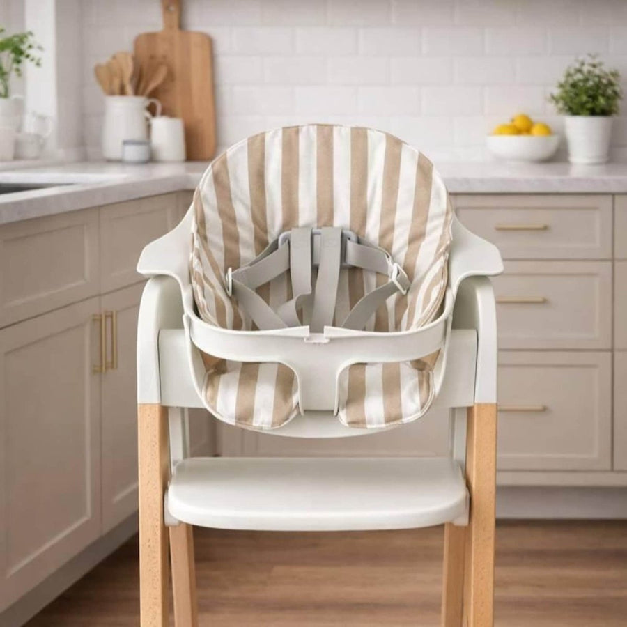 Beige Striped Wipeable Cushion Compatible with Mockingbird High Chair