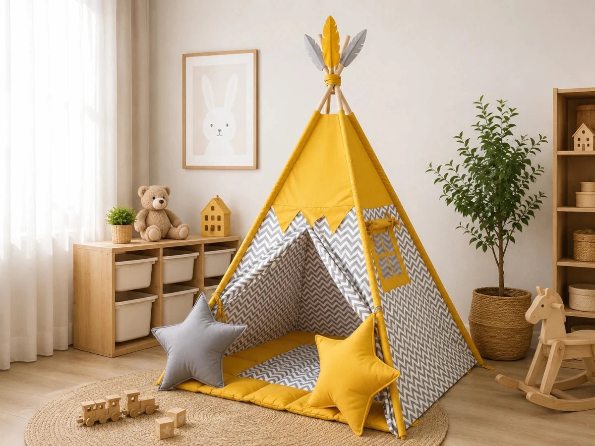 Gelbes Kinder-Tipi-Zelt | Montessori-Zelt für drinnen
