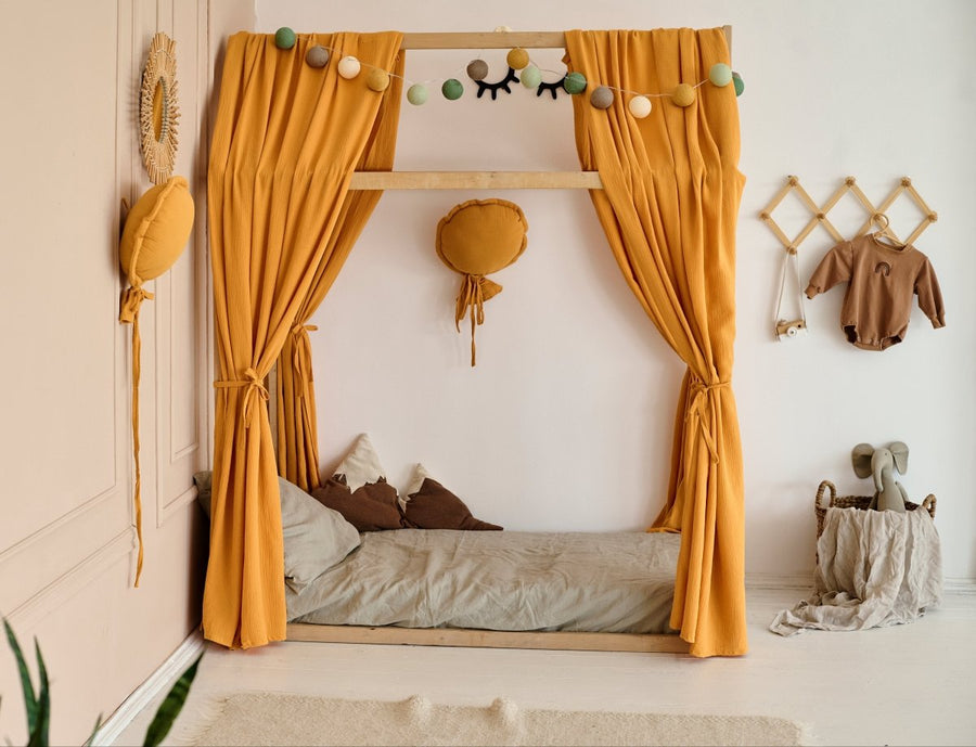 Mustard Muslin Curtains for Bed & House Frame