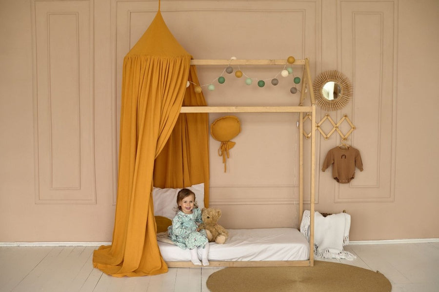Mustard Muslin House Bed Canopy | Boho Canopy for Girls’ Room, Playhouse, Reading Nook