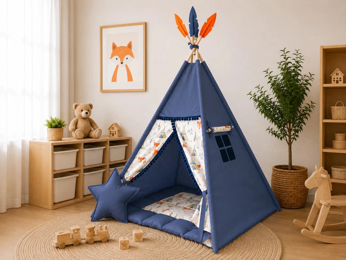 teepee childrens tent Navy Blue Fox Print Kids for Toddlers, Navy Blue / No color:Kombat - Mirror True Gold Lens Daneben gegriffen: Pinky Gloves GT73 PRO motorbike 5 kids or 1