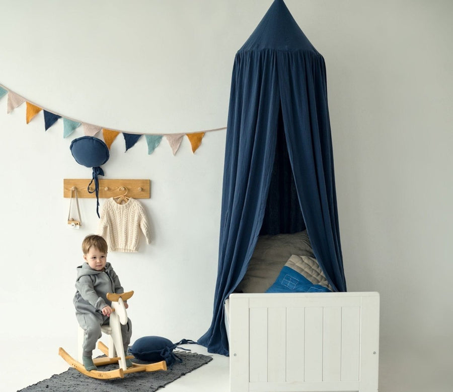 Navy Blue Muslin Canopy | Crib Canopy, Hanging Canopy for Kids Room, Nursery Baldachin