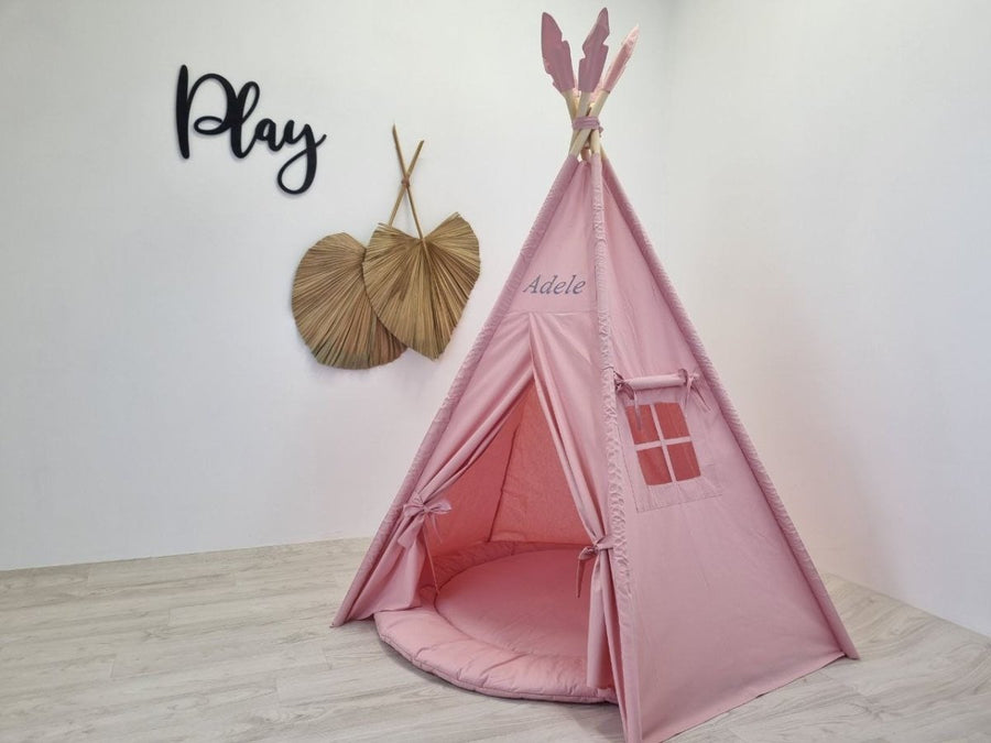 Pale Pink 5-Pole Kids Teepee Tent | Round Base Playhouse | Soft Cotton Wigwam for Toddlers | Indoor Tipi Tent | Montessori Nursery Decor