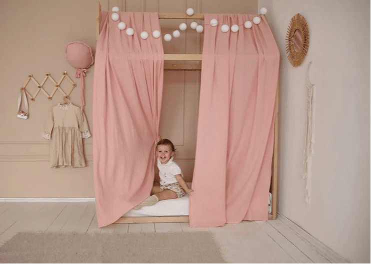 Pale Pink Muslin Bed Curtains for House Bed or Crib