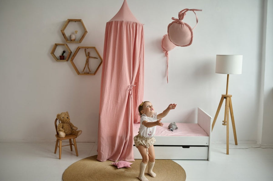 Pale Pink Muslin Canopy | Kids Bed Tent Decor