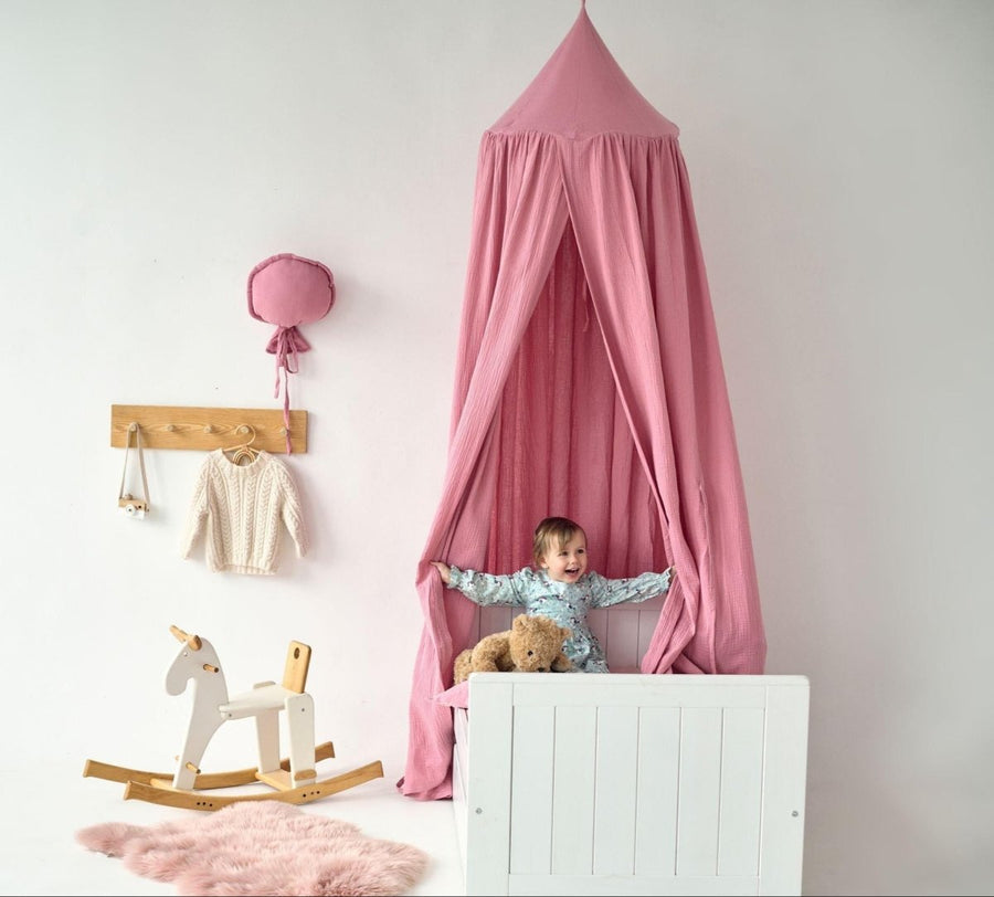 Pink Boho Muslin Canopy | Crib Cover, Montessori Bed Tent, Baby Shower Gift