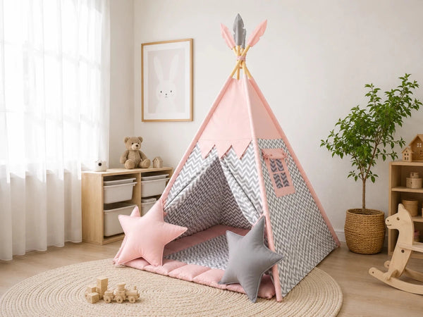 Handgemachtes beiges Spielzelt für Kinder | Baumwoll-Tipi