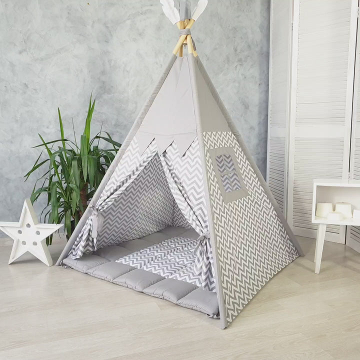 Indoor toddler play tent in neutral room
