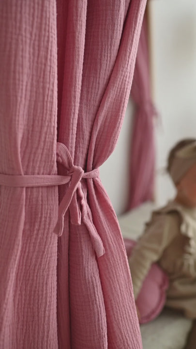 Gray muslin fabric drapes for kids bed