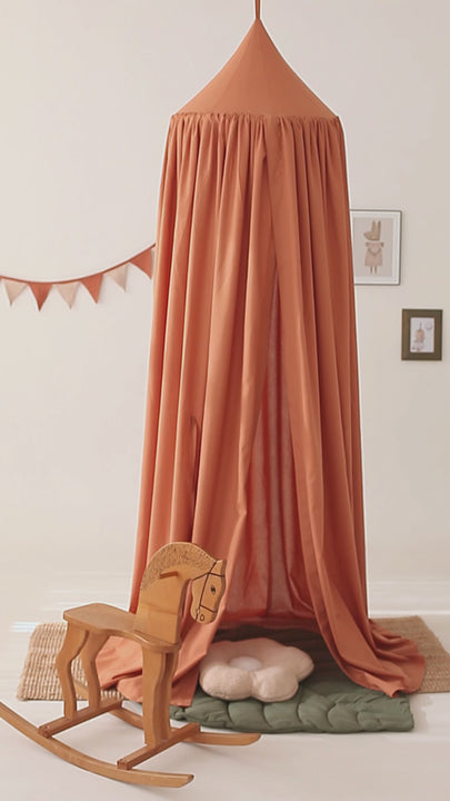 Khaki hanging canopy styled above play corner