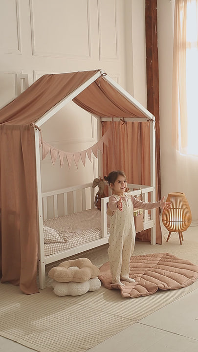 Soft Linen Baby Canopy Curtains for Nursery Room
