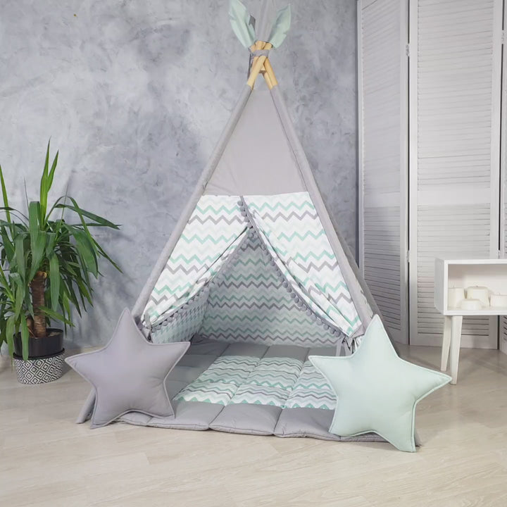 Gray kids teepee tent with chevron