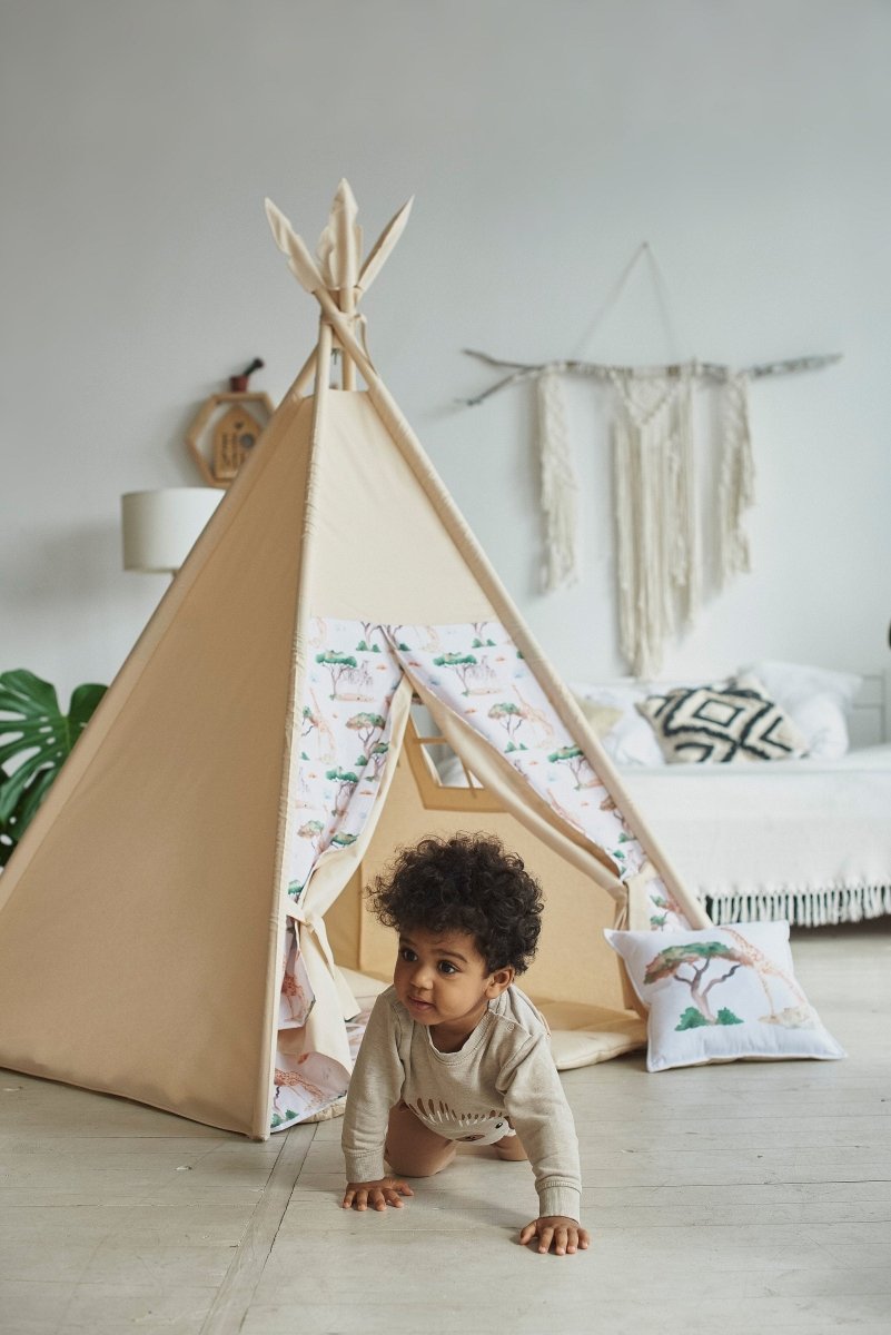 Safari & Beige Kinder Tipi Zelt | Montessori Indoor Zelt