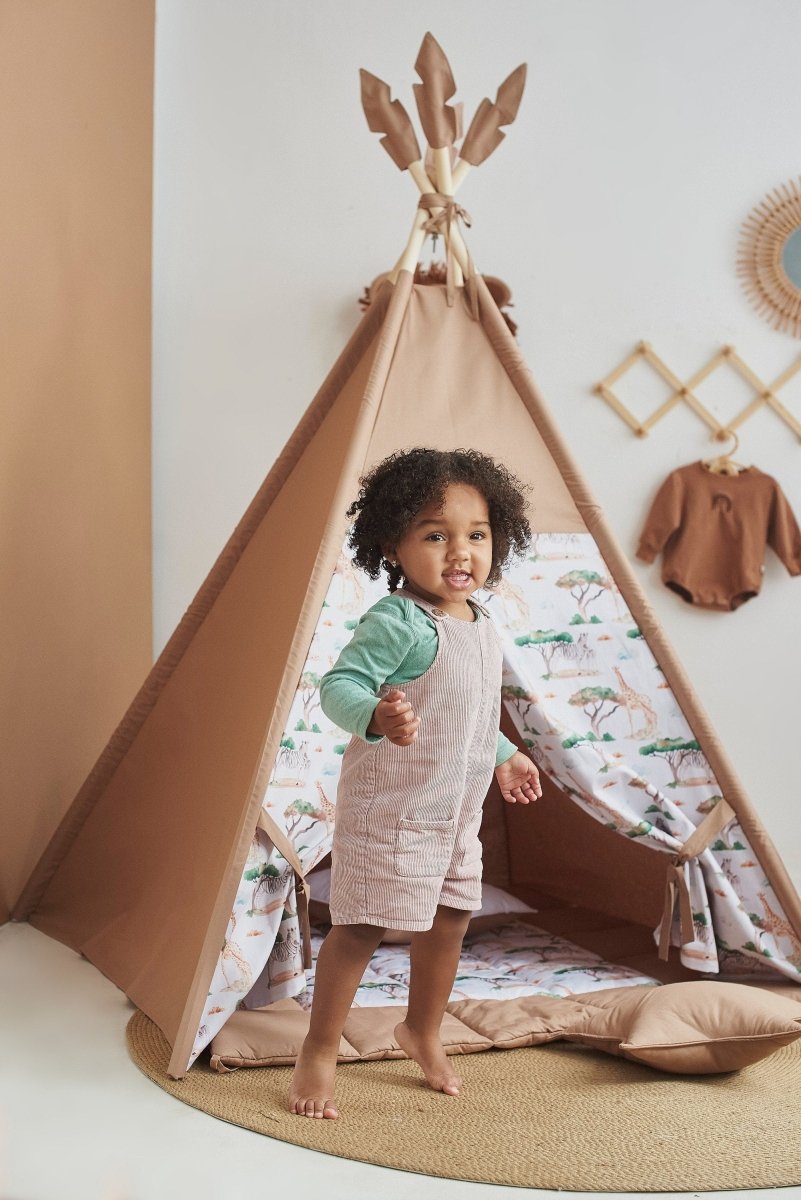 Safari Print Teepee Tent in Dusty Brown – Neutral Indoor Play Tent for Toddlers | Montessori Wigwam | Pretend Play Gift for Kids