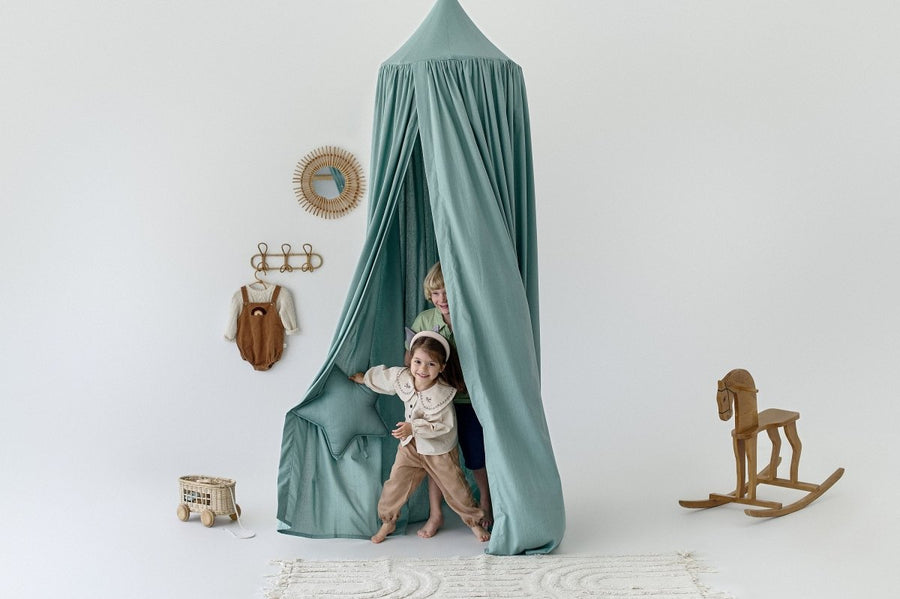 Sage Green Linen Canopy | Natural Baby Crib Canopy | Hanging Roof Canopy for Nursery & Play Corner