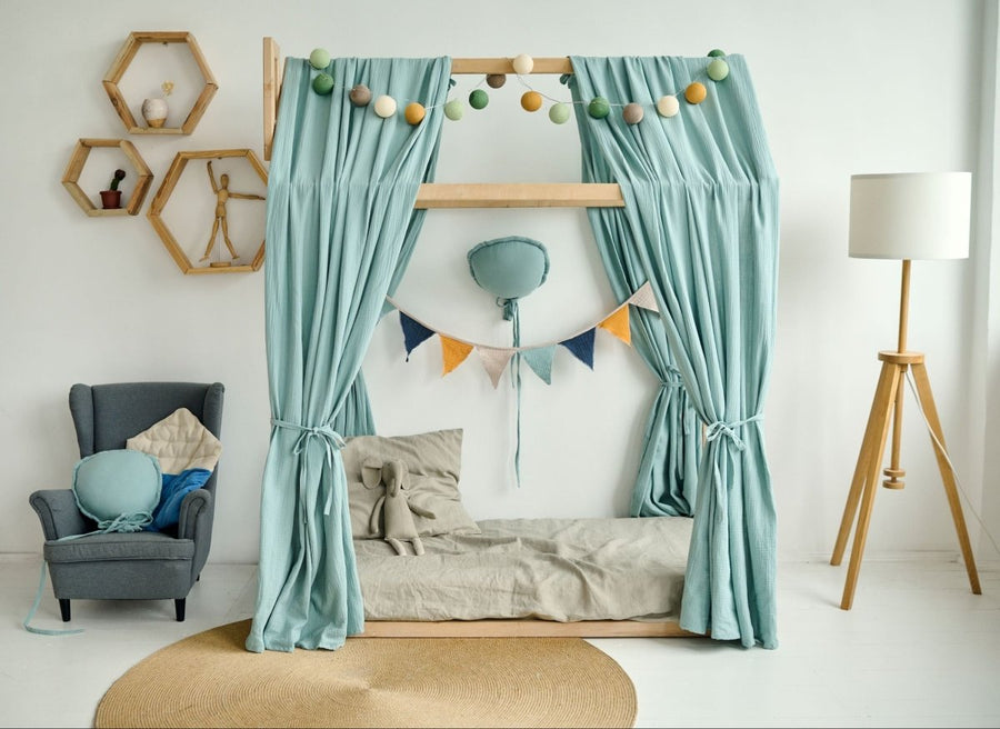 Sage Green Muslin Bed Curtains for House Bed or Crib