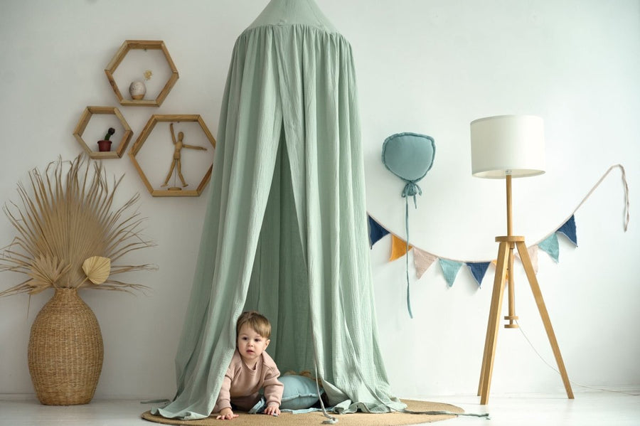 Sage Green Muslin Canopy | Hanging Bed Canopy