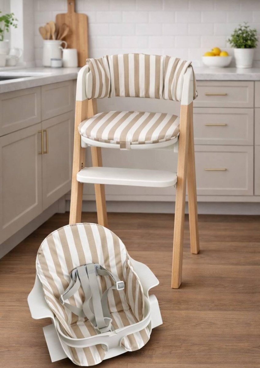 Striped Waterproof Seat Pad - Compatible with Mockingbird High Chair, Beige and White