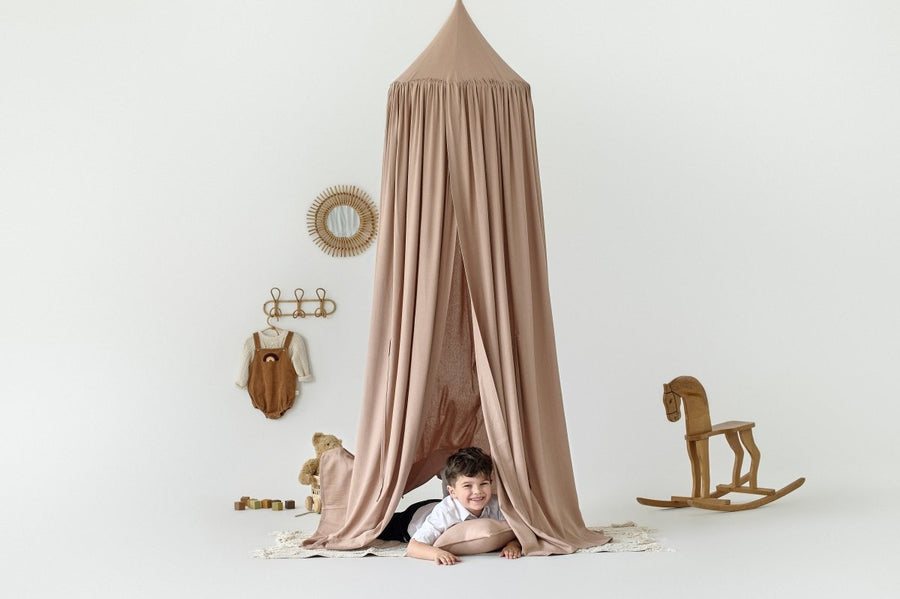 Taupe Linen Canopy for Baby Crib & Nursery Decor