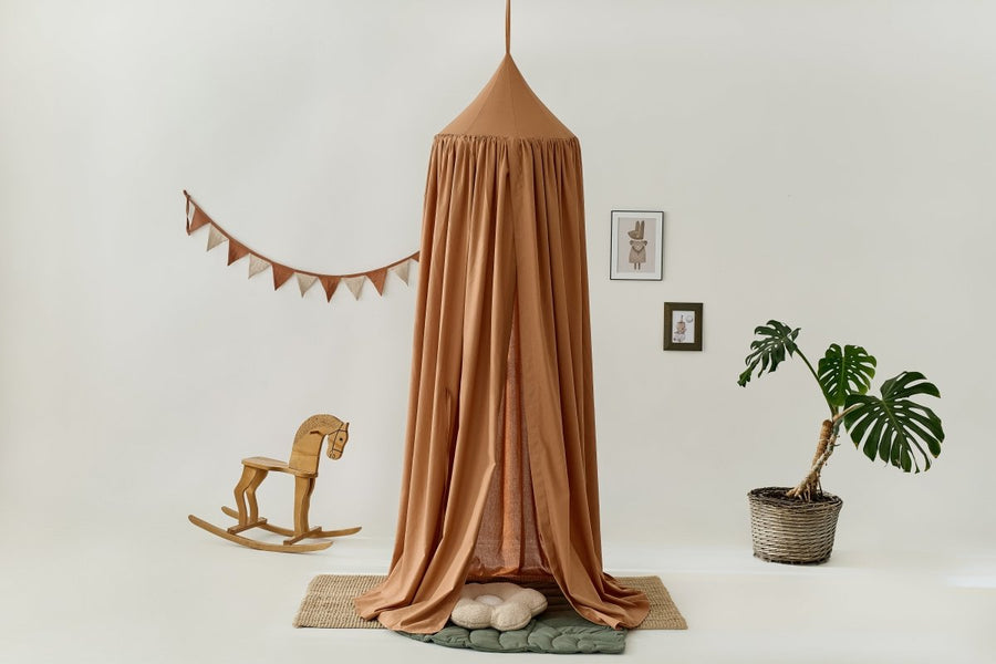 Terracotta Linen Canopy | Boho Crib Canopy & Hanging Bed Canopy for Nursery