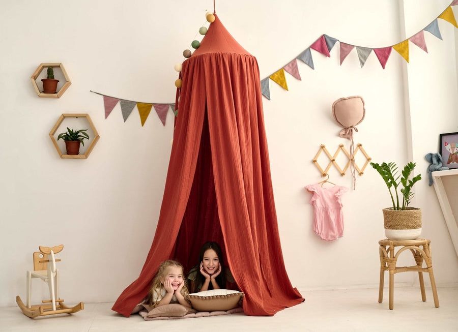 Terrakotta-Musselin-Betthimmel | Gemütlicher Baumwoll-Betthimmel für Babybett & Spielhaus