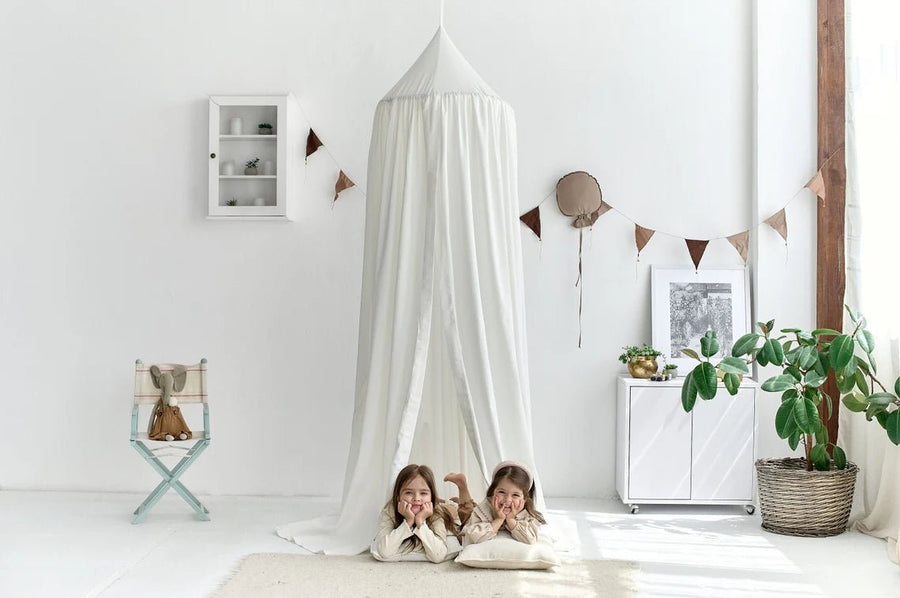 Weiße Leinen-Himmel | Babybett-Himmel, Hängehimmel, Gitterbetthimmel, Himmel für Babybett