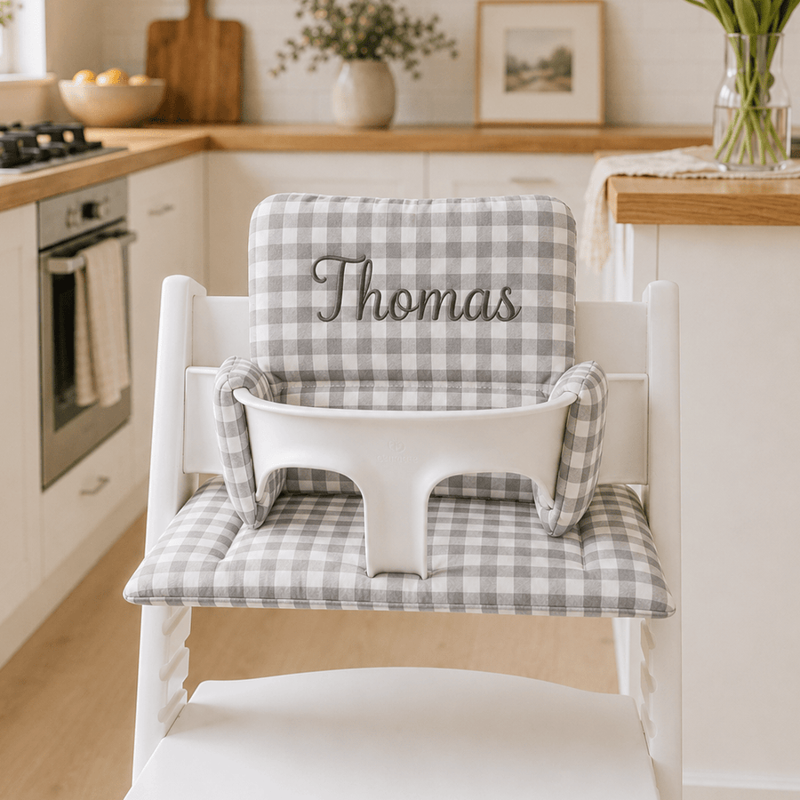 Gray Gingham Wipeable Cushion Compatible with Stokke Tripp Trapp
