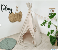 Beige 5-Pole Kids Teepee Tent with Round Play Mat - hellolittlefox