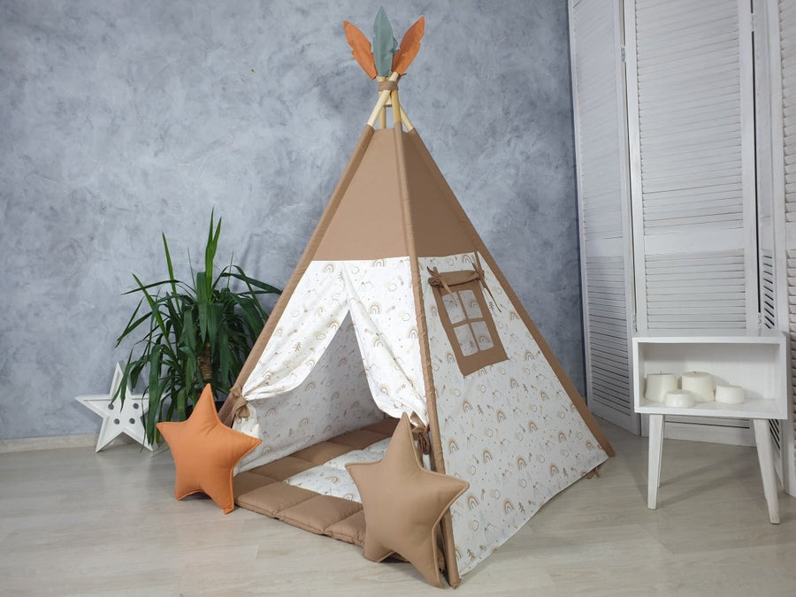 Brown Rainbow Teepee Tent for Kids | Gender Neutral Wigwam